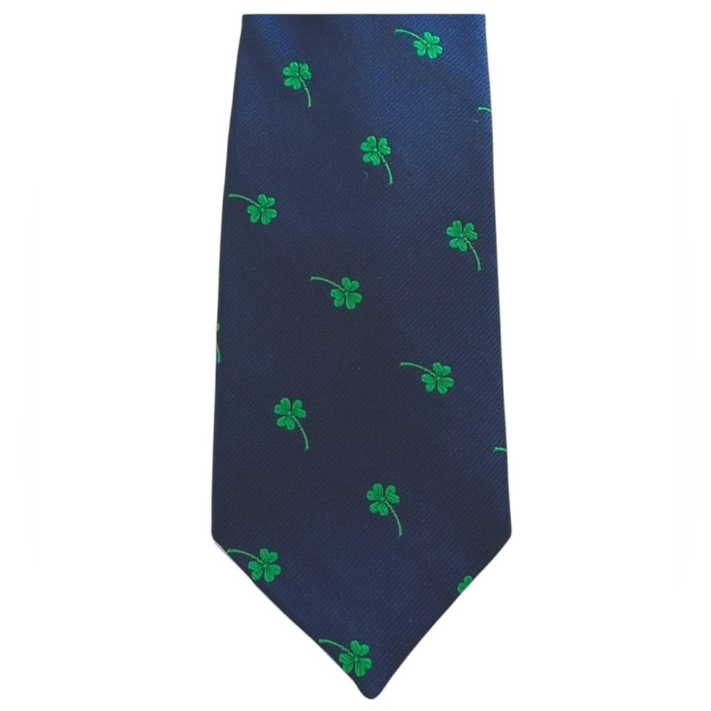 ⬇️🍀Vintage Shamrock Navy Blue & Green Tie Delmani Italy-New York 3” Wide EUC